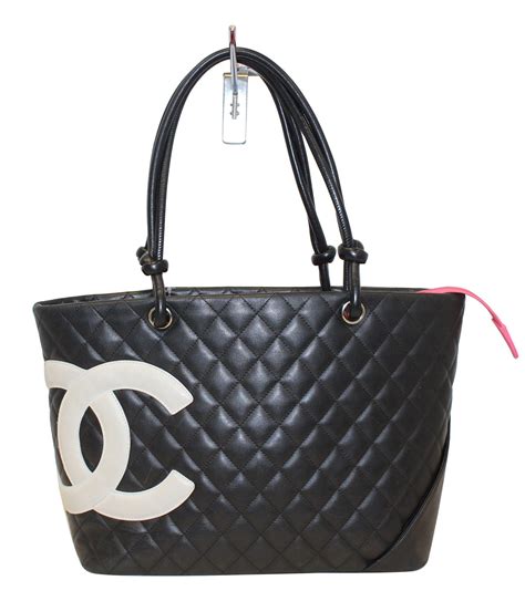 chanel black and white quilted leather cambon tote|Chanel cambon tote review.